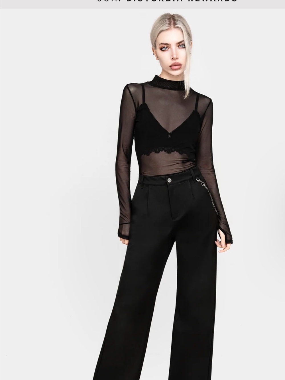 Disturbia Black Tailored Trousers with Silver Chain - Picture 3 of 6